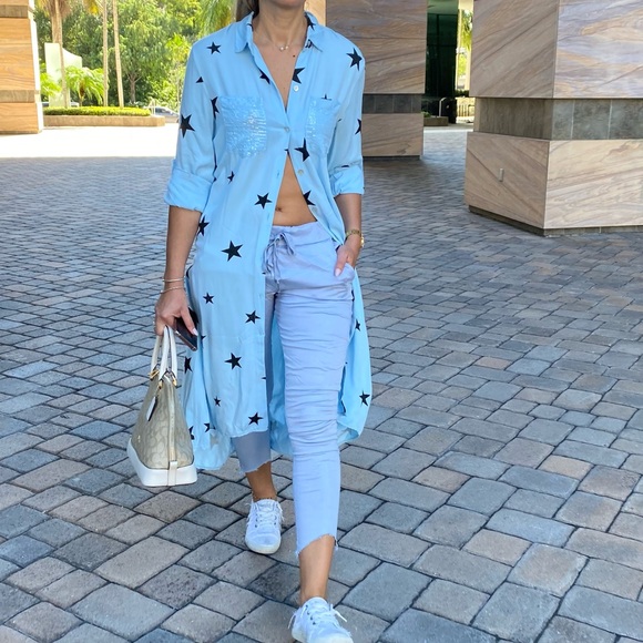 Venti6 Tops - ⭐ Star Print Long Shirt / Lightweight Duster – Sizes S & L